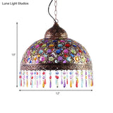 Bohemia Dome Pendant Light - Rustic Aged Brass With Crystal Bead Accent Ideal For Restaurants