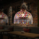 Bohemia Dome Pendant Light - Rustic Aged Brass With Crystal Bead Accent Ideal For Restaurants Rust