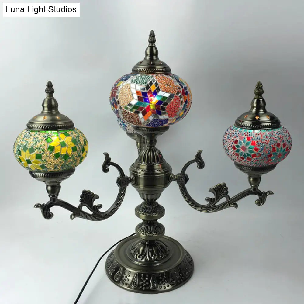 Bohemia Oval Stained Glass Nightstand Light - 4 Bulbs Red/Yellow/Orange Bedroom Lighting
