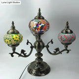 Bohemia Oval Stained Glass Nightstand Light - 4 Bulbs Red/Yellow/Orange Bedroom Lighting