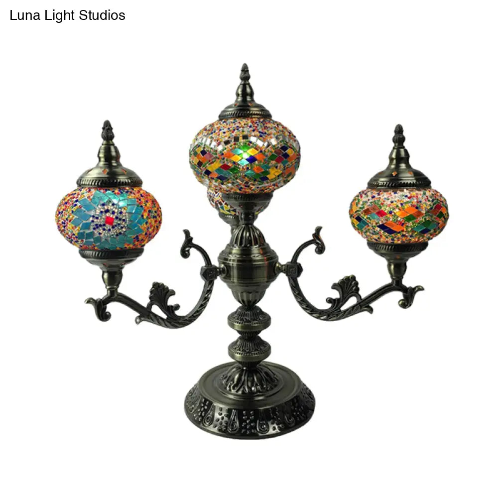 Bohemia Oval Stained Glass Nightstand Light - 4 Bulbs Red/Yellow/Orange Bedroom Lighting