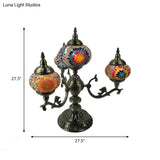 Bohemia Oval Stained Glass Nightstand Light - 4 Bulbs Red/Yellow/Orange Bedroom Lighting