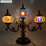 Bohemia Oval Stained Glass Nightstand Light - 4 Bulbs Red/Yellow/Orange Bedroom Lighting