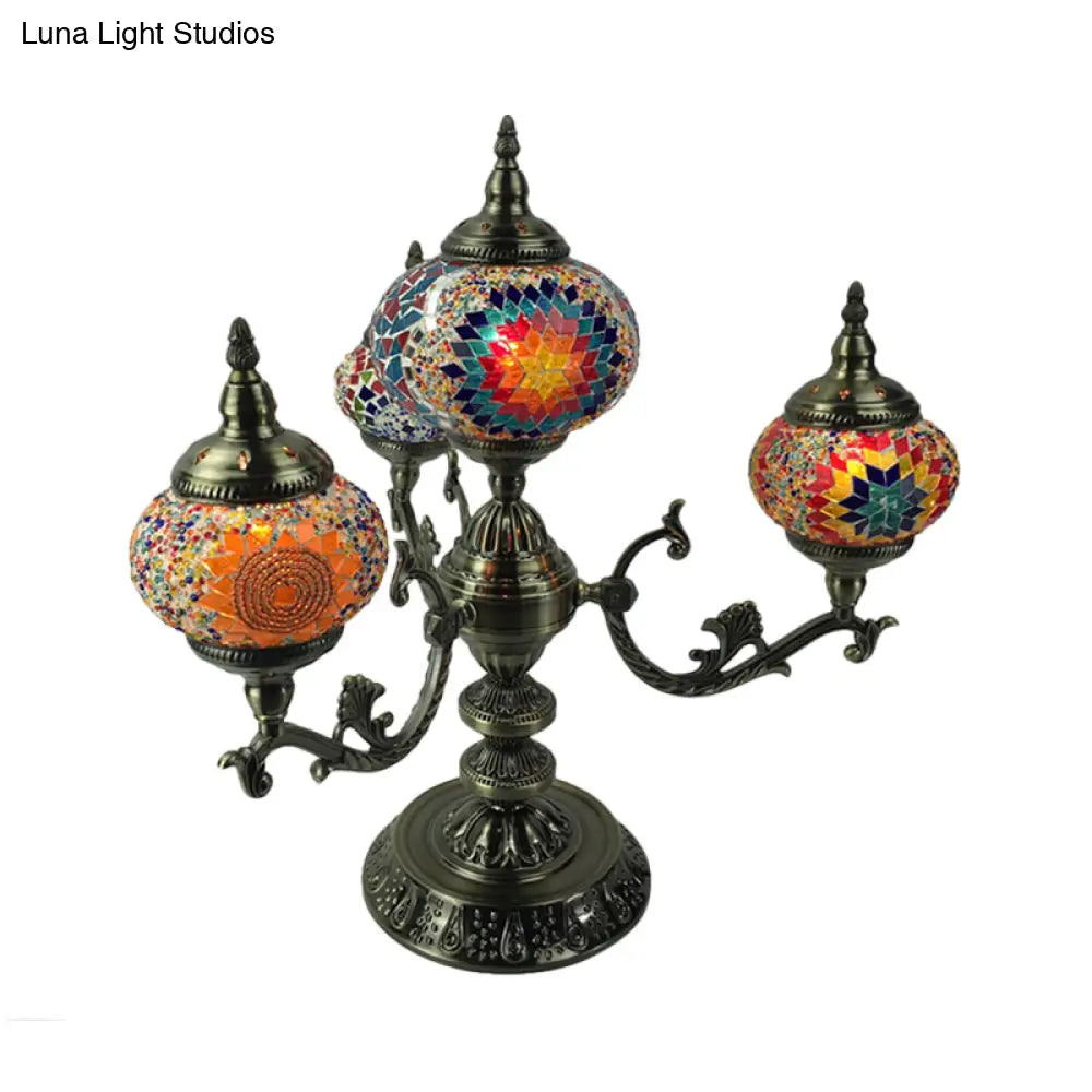 Bohemia Oval Stained Glass Nightstand Light - 4 Bulbs Red/Yellow/Orange Bedroom Lighting