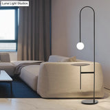 Bow Shaped Minimalist Iron Floor Lamp With Milk Glass Shade And Table - Black Stand Up Lighting