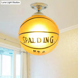 Boys Basketball Ceiling Mount Light - Sport Style Glass Lamp For Bedroom