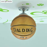 Boys Basketball Ceiling Mount Light - Sport Style Glass Lamp For Bedroom