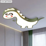 Boys Girls Led Ceiling Light: Dancing Dragon Acrylic Cartoon Flush Fixture Green / 21.5 White