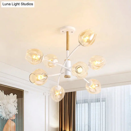 Branch Chandelier With Glass Shades: Restaurant Suspension Lamp (6/8 Lights) In Amber/Blue