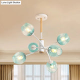 Branch Chandelier With Glass Shades: Restaurant Suspension Lamp (6/8 Lights) In Amber/Blue