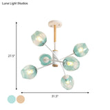 Branch Chandelier With Glass Shades: Restaurant Suspension Lamp (6/8 Lights) In Amber/Blue