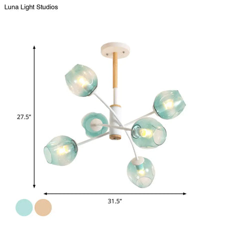 Branch Chandelier With Glass Shades: Restaurant Suspension Lamp (6/8 Lights) In Amber/Blue