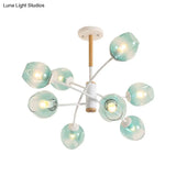 Branch Chandelier With Glass Shades: Restaurant Suspension Lamp (6/8 Lights) In Amber/Blue