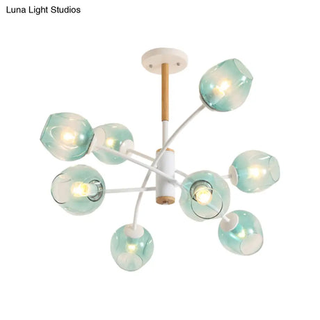 Branch Chandelier With Glass Shades: Restaurant Suspension Lamp (6/8 Lights) In Amber/Blue