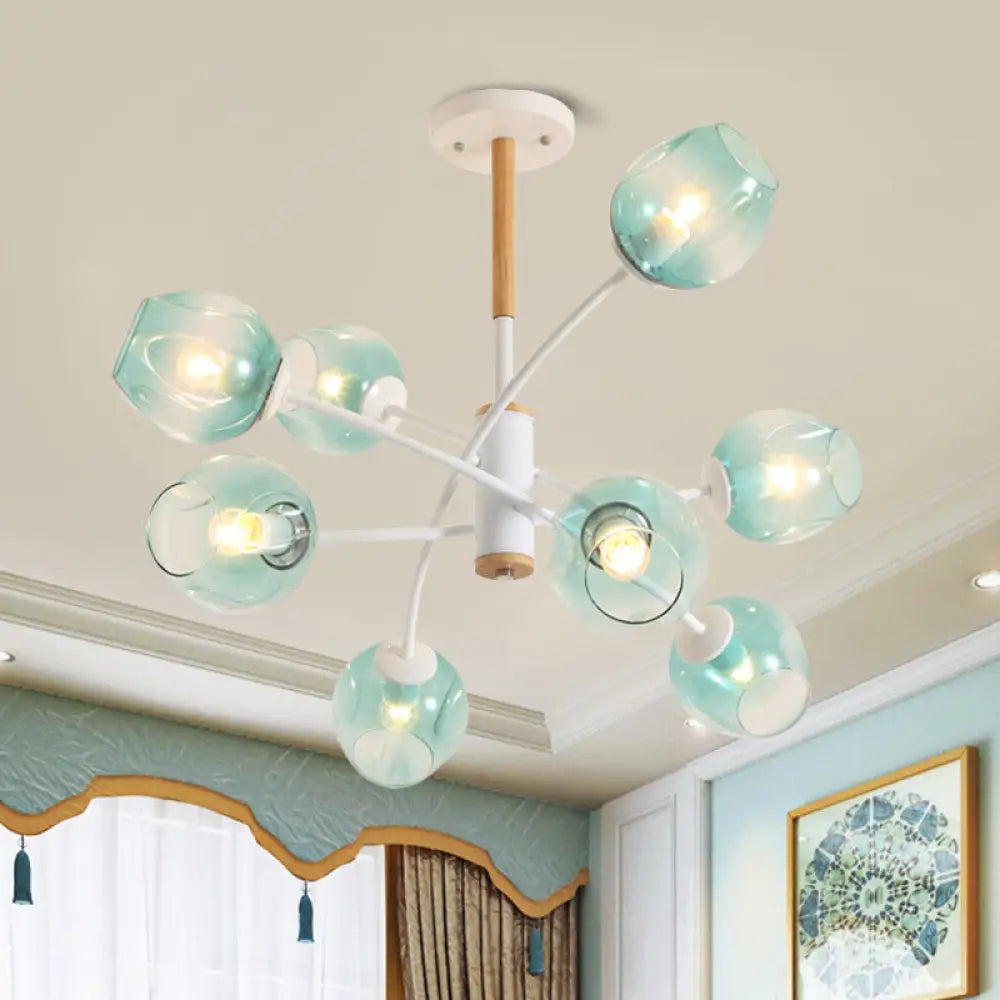 Branch Chandelier With Glass Shades: Restaurant Suspension Lamp (6/8 Lights) In Amber/Blue 8 / Blue
