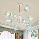 Branch Chandelier With Glass Shades: Restaurant Suspension Lamp (6/8 Lights) In Amber/Blue 8 / Blue