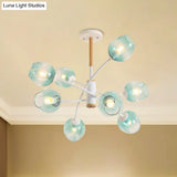 Branch Chandelier With Glass Shades: Restaurant Suspension Lamp (6/8 Lights) In Amber/Blue