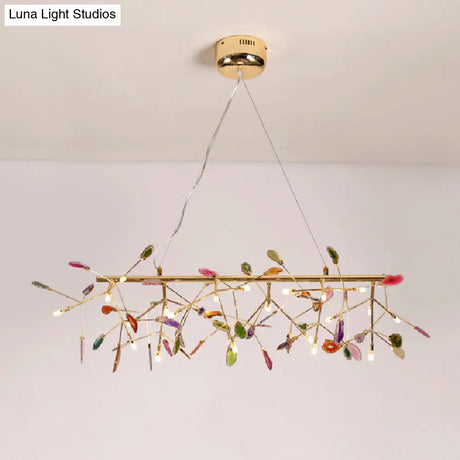 Branch Island Light Nordic Crystal Gold Hanging Ceiling - 16/24 Head Colorful Design For Dining Room