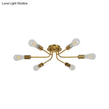 Branch Semi-Mount Industrial Ceiling Light With 6 Exposed Bulbs In Brass/Nickel Finish