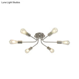 Branch Semi-Mount Industrial Ceiling Light With 6 Exposed Bulbs In Brass/Nickel Finish