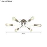Branch Semi-Mount Industrial Ceiling Light With 6 Exposed Bulbs In Brass/Nickel Finish