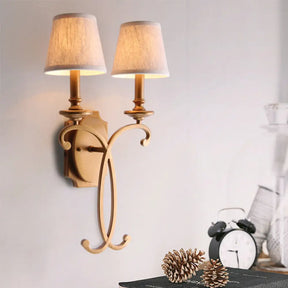 Brass 2-Light Country Cone Sconce For Bedroom Wall Mount