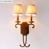 Brass 2-Light Country Cone Sconce For Bedroom Wall Mount