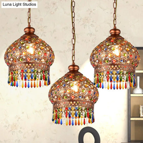 Brass 3-Head Metal Dome Chandelier Pendant For Corridors