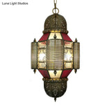 Brass Arabian Lantern Pendant Light - 3-Head Chandelier Fixture For Restaurants