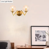 Brass Ball Sconce Light With Ribbed Glass Shade - Simple Wall Mount Lamp