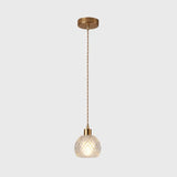 Brass Bedside Pendant Lamp With Clear Glass Shade / Dome