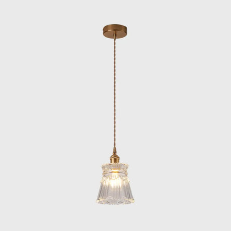 Brass Bedside Pendant Lamp With Clear Glass Shade / Flare