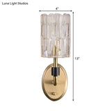 Brass Bedside Wall Sconce With Clear Crystal Shade - Contemporary Style
