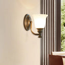 Brass Bell Wall Light With Classic White Frost Glass - Bedside Mount Fixture 1 /