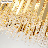 Brass Chandelier Light - 6-Light Living Room Hanging Kit With Drum Crystal Strand Shade