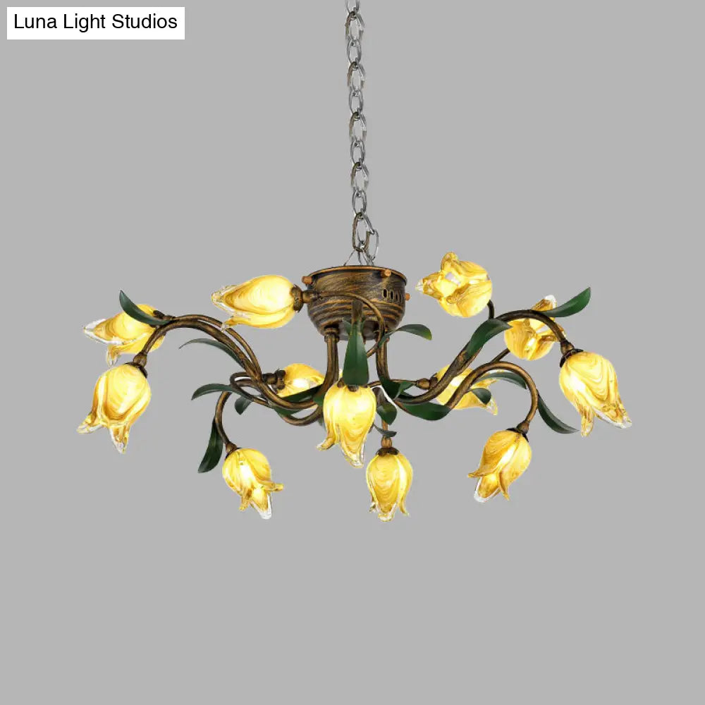 Brass Chandelier Light Fixture - 12-Bulb Korean Garden Led Drop Pendant For Dining Room