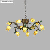 Brass Chandelier Light Fixture - 12-Bulb Korean Garden Led Drop Pendant For Dining Room