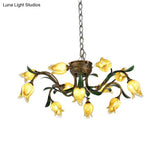 Brass Chandelier Light Fixture - 12-Bulb Korean Garden Led Drop Pendant For Dining Room