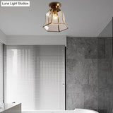 Brass Colonial Bell Ceiling Light - Clear Glass Flush Mount Foyer Fixture