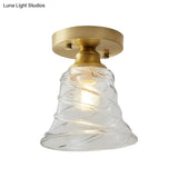 Brass Cone Ceiling Light: Industrial Semi Flush Mount With Clear Textured Glass For Living Room