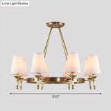Brass Cone Hanging Ceiling Light - Minimalist Fabric Chandelier For Dining Room