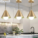 Brass Cone Pendant Light For Dining Table - Mid Century Single-Bulb Ceiling Suspension Lamp