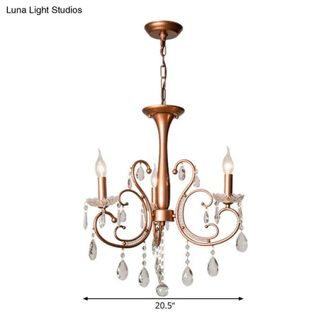 Brass Crystal Curvy Chandelier Lamp With Countryside Charm - 3/6/8 Lights