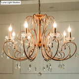 Brass Crystal Curvy Chandelier Lamp With Countryside Charm - 3/6/8 Lights