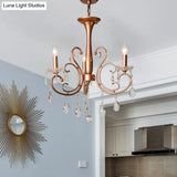 Brass Crystal Curvy Chandelier Lamp With Countryside Charm - 3/6/8 Lights