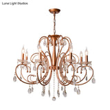 Brass Crystal Curvy Chandelier Lamp With Countryside Charm - 3/6/8 Lights