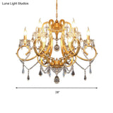 Brass Crystal Drop Chandelier Lamp - Postmodern Pendant Light For Candle Dining Room 6 Heads