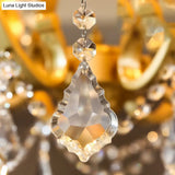Brass Crystal Drop Chandelier Lamp - Postmodern Pendant Light For Candle Dining Room 6 Heads