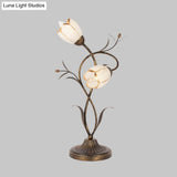 Brass Desk Lamp: 2 Light Bedroom Night Table With Opal Glass Shade