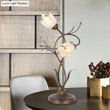 Brass Desk Lamp: 2 Light Bedroom Night Table With Opal Glass Shade